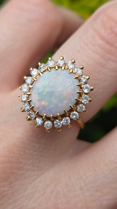 Vintage: 18ct Gold Opal & Diamond Cluster Ring — From 1982 — 0.6ct
