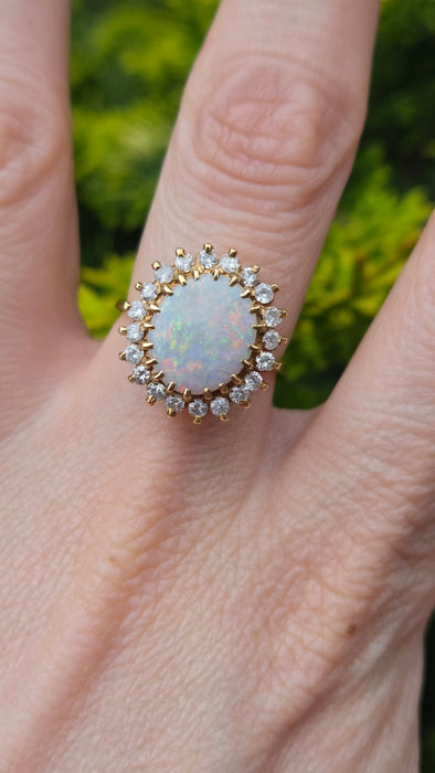 Vintage: 18ct Gold Opal & Diamond Cluster Ring — From 1982 — 0.6ct
