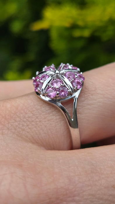 6545 Vintage: 18ct White Gold Pink Sapphire Cluster Cocktail Ring