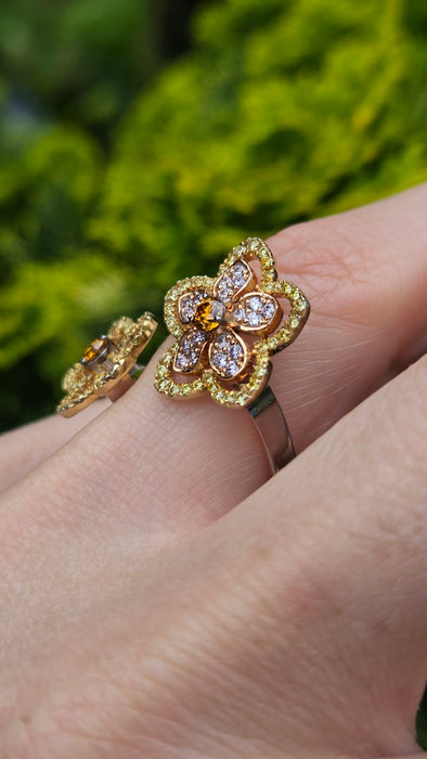 Vintage: 18ct White Gold Orange & Yellow Diamond [1.15ct] Ring