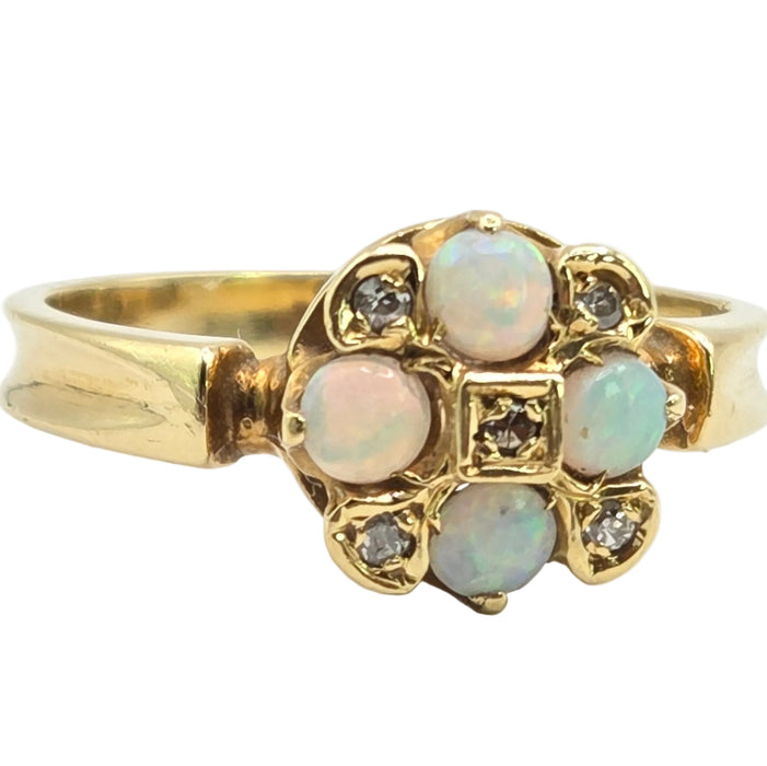Vintage: 18ct Yellow Gold Opal & Diamond Cluster Ring — From 1971