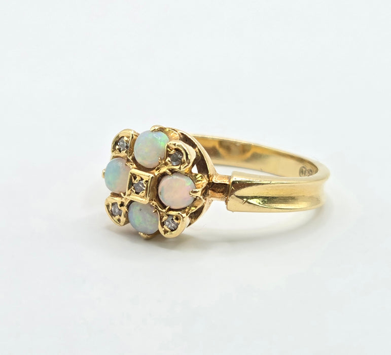 Vintage: 18ct Yellow Gold Opal & Diamond Cluster Ring — From 1971