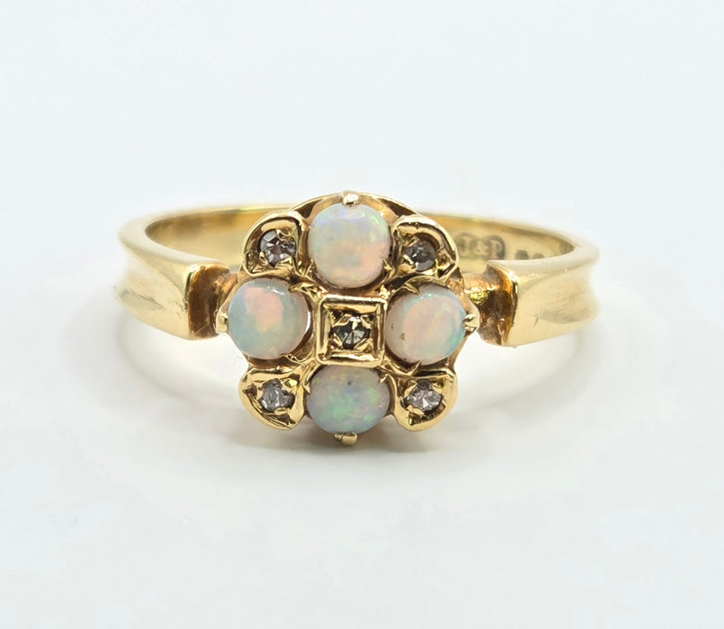 Vintage: 18ct Yellow Gold Opal & Diamond Cluster Ring — From 1971