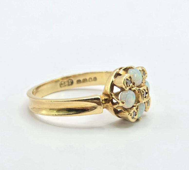 Vintage: 18ct Yellow Gold Opal & Diamond Cluster Ring — From 1971