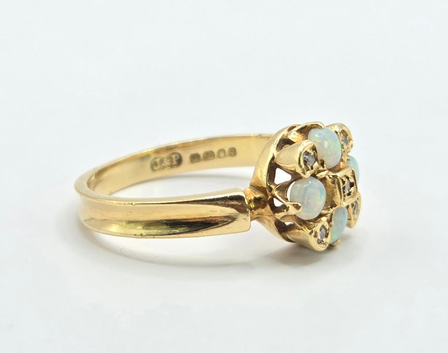Vintage: 18ct Yellow Gold Opal & Diamond Cluster Ring — From 1971