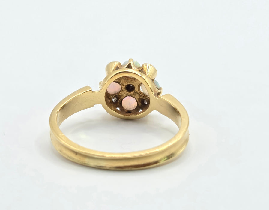 Vintage: 18ct Yellow Gold Opal & Diamond Cluster Ring — From 1971