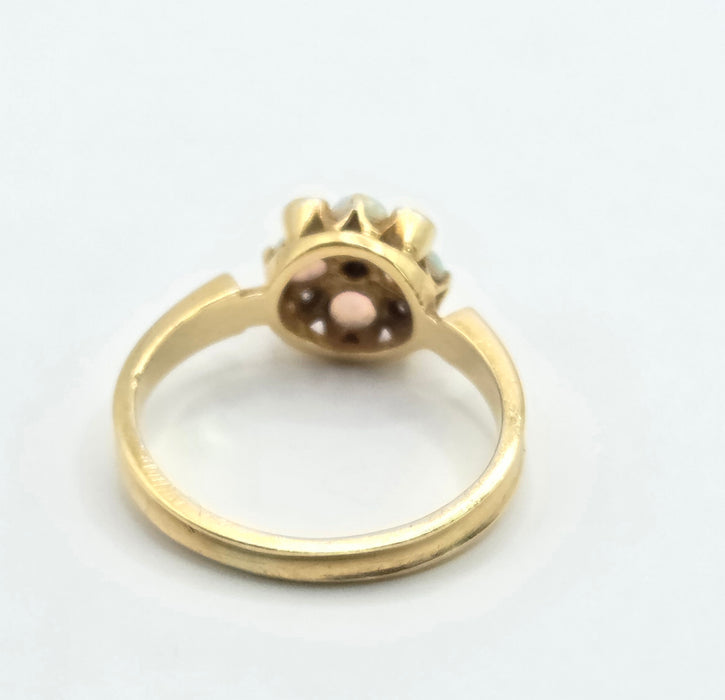 Vintage: 18ct Yellow Gold Opal & Diamond Cluster Ring — From 1971