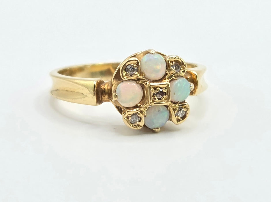 Vintage: 18ct Yellow Gold Opal & Diamond Cluster Ring — From 1971