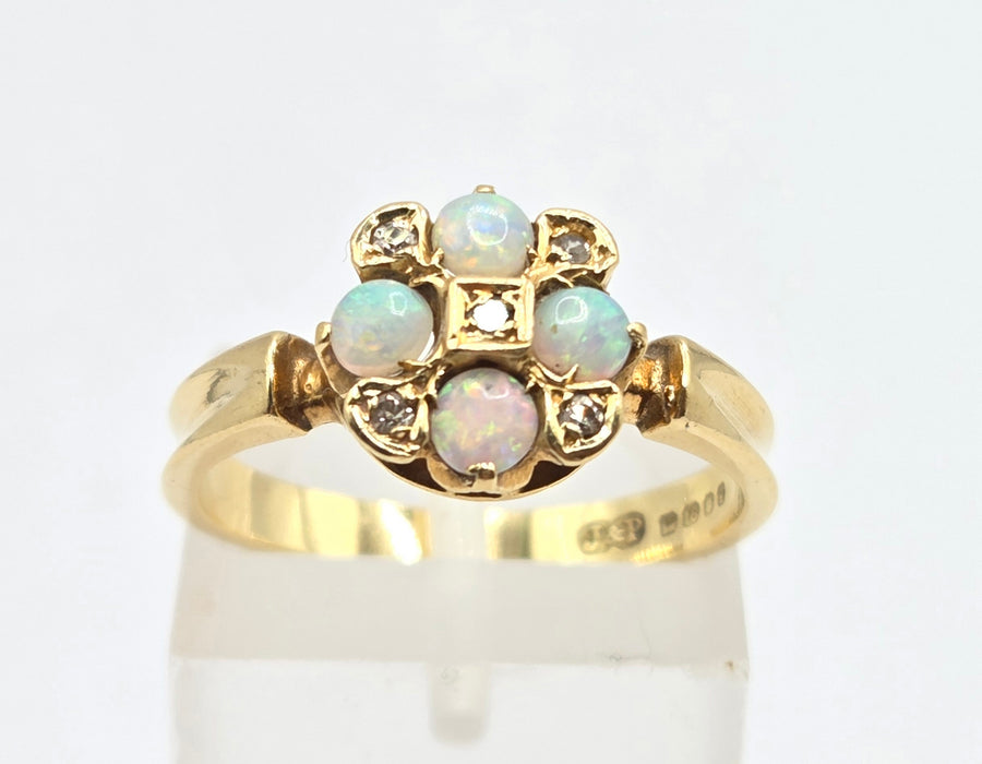 Vintage: 18ct Yellow Gold Opal & Diamond Cluster Ring — From 1971