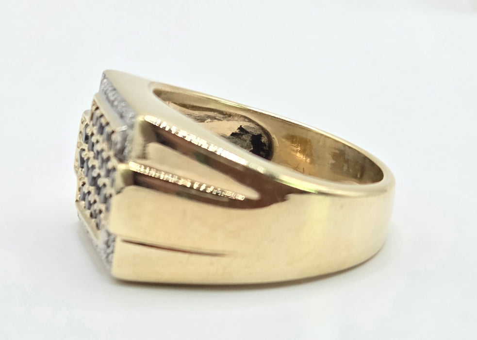 Vintage: 9ct Yellow Gold Black & White Diamond Statement Signet Ring — 0.66ct