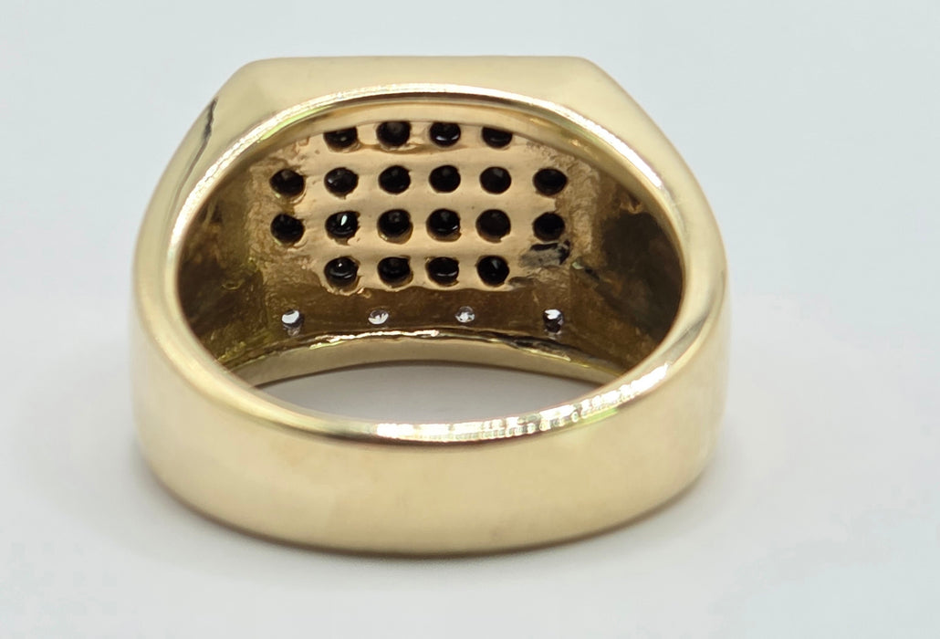 Vintage: 9ct Yellow Gold Black & White Diamond Statement Signet Ring — 0.66ct