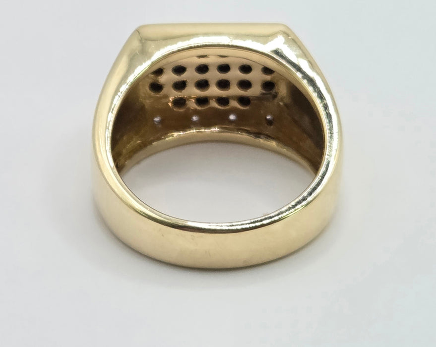 Vintage: 9ct Yellow Gold Black & White Diamond Statement Signet Ring — 0.66ct