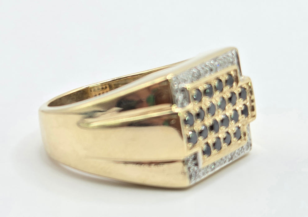 Vintage: 9ct Yellow Gold Black & White Diamond Statement Signet Ring — 0.66ct