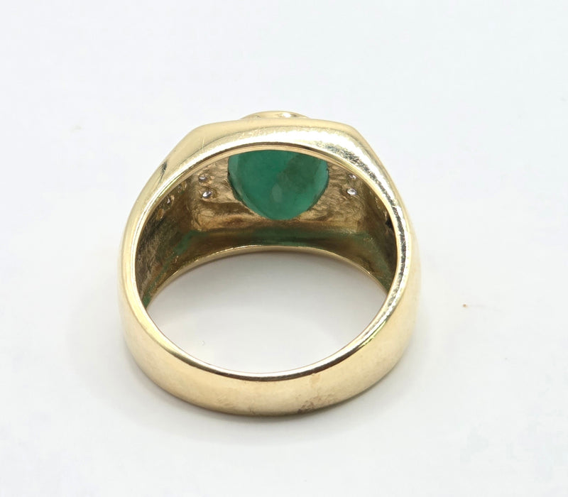 Vintage: 9ct Yellow Gold Emerald & Diamond Signet Ring- A beautiful statement