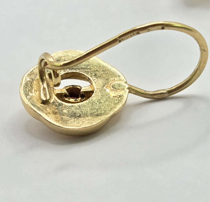 Vintage: 18ct Yellow Gold  Ruby Swirl Drop Earrings