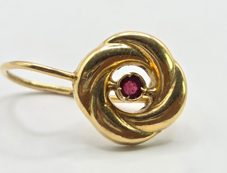 Vintage: 18ct Yellow Gold  Ruby Swirl Drop Earrings