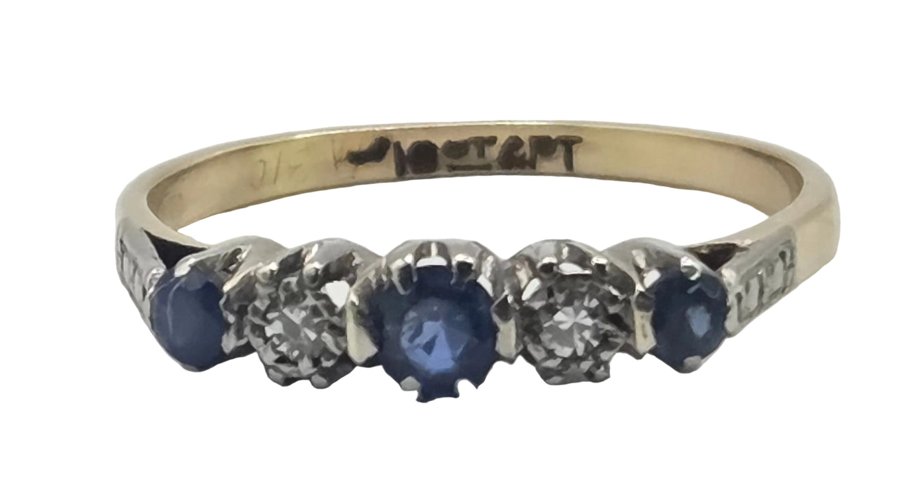 Vintage: 18ct Yellow Gold & Platinum Sapphire & Diamond Half-Eternity Ring