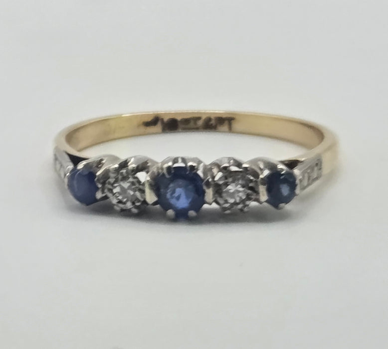Vintage: 18ct Yellow Gold & Platinum Sapphire & Diamond Half-Eternity Ring