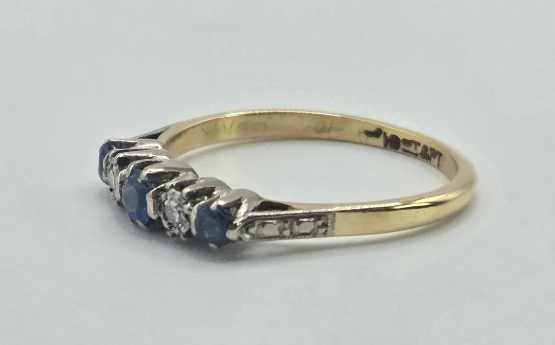 Vintage: 18ct Yellow Gold & Platinum Sapphire & Diamond Half-Eternity Ring
