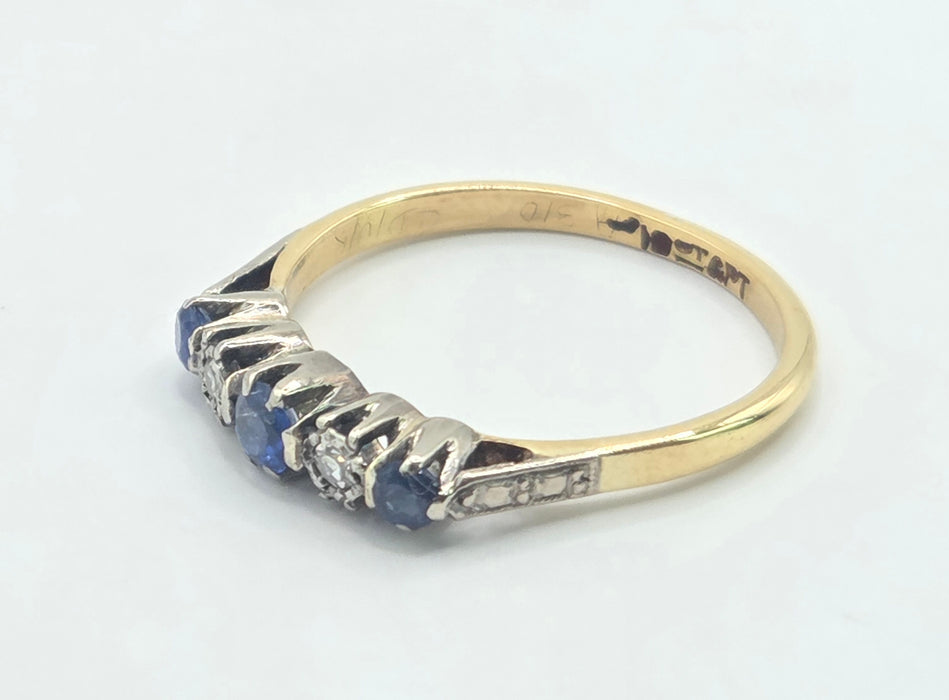 Vintage: 18ct Yellow Gold & Platinum Sapphire & Diamond Half-Eternity Ring