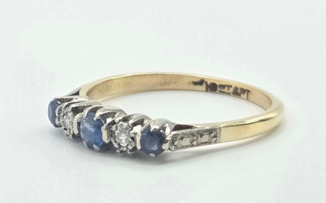 Vintage: 18ct Yellow Gold & Platinum Sapphire & Diamond Half-Eternity Ring
