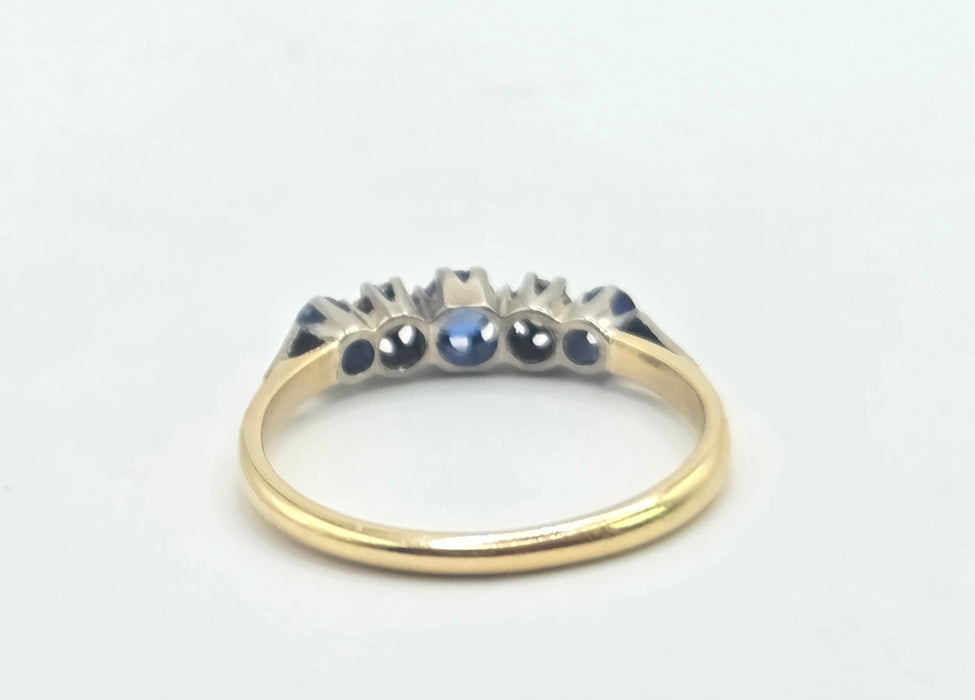 Vintage: 18ct Yellow Gold & Platinum Sapphire & Diamond Half-Eternity Ring