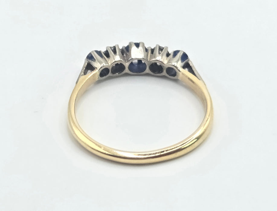 Vintage: 18ct Yellow Gold & Platinum Sapphire & Diamond Half-Eternity Ring