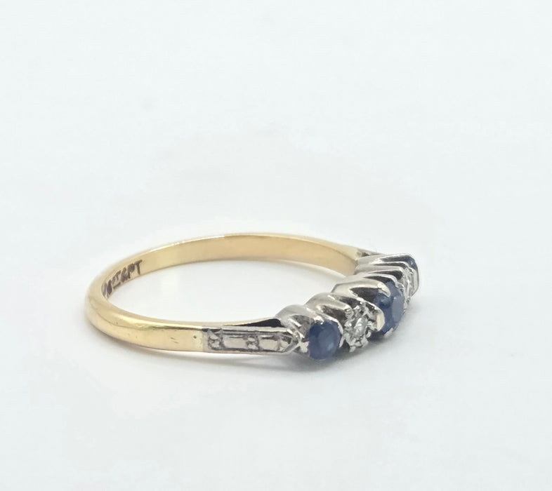 Vintage: 18ct Yellow Gold & Platinum Sapphire & Diamond Half-Eternity Ring