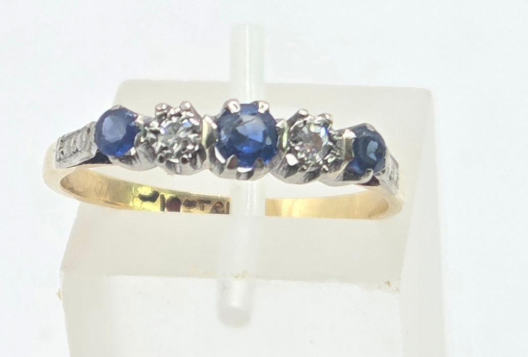 Vintage: 18ct Yellow Gold & Platinum Sapphire & Diamond Half-Eternity Ring