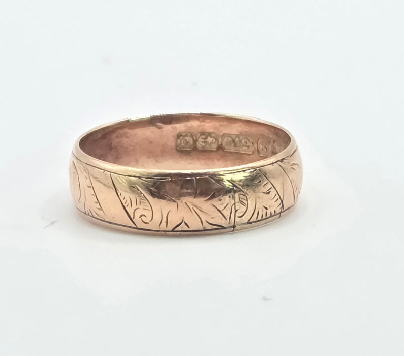 Antique: 9ct Rose Gold Engraved Wedding Band Ring — From 1894