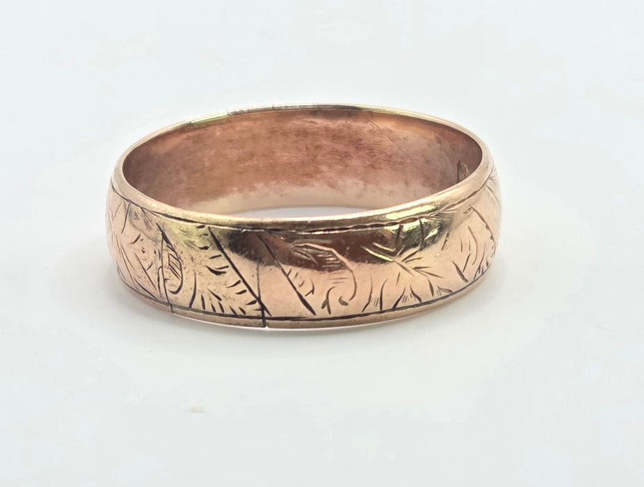 Antique: 9ct Rose Gold Engraved Wedding Band Ring — From 1894
