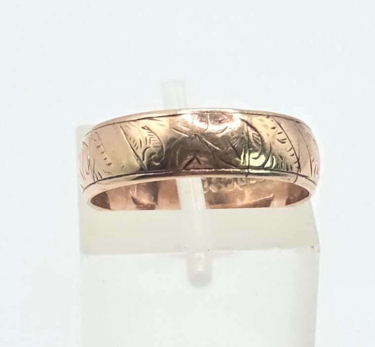 Antique: 9ct Rose Gold Engraved Wedding Band Ring — From 1894