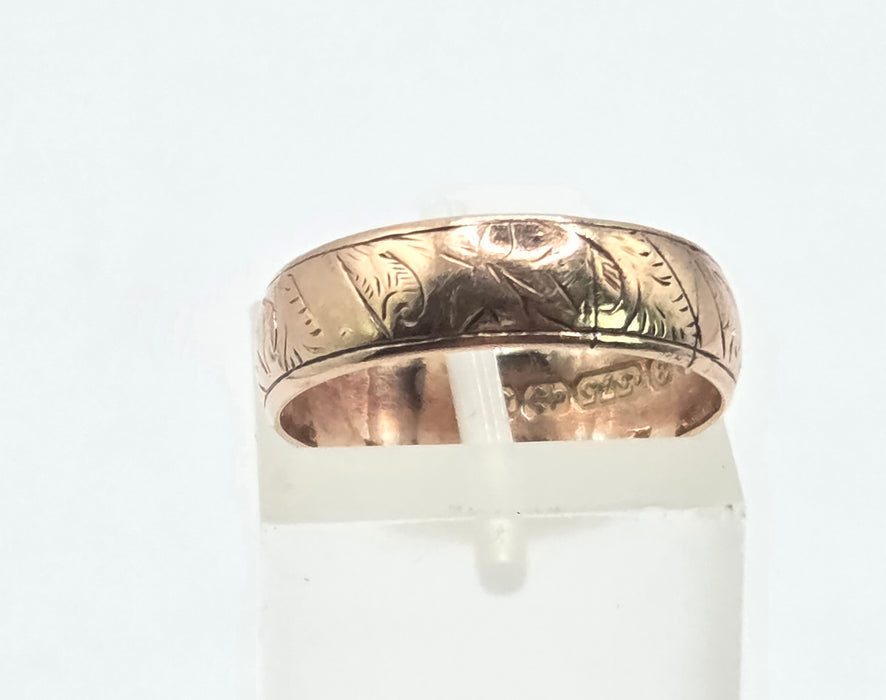 Antique: 9ct Rose Gold Engraved Wedding Band Ring — From 1894