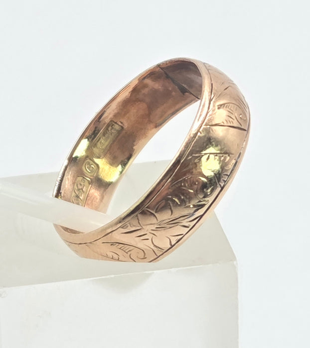 Antique: 9ct Rose Gold Engraved Wedding Band Ring — From 1894