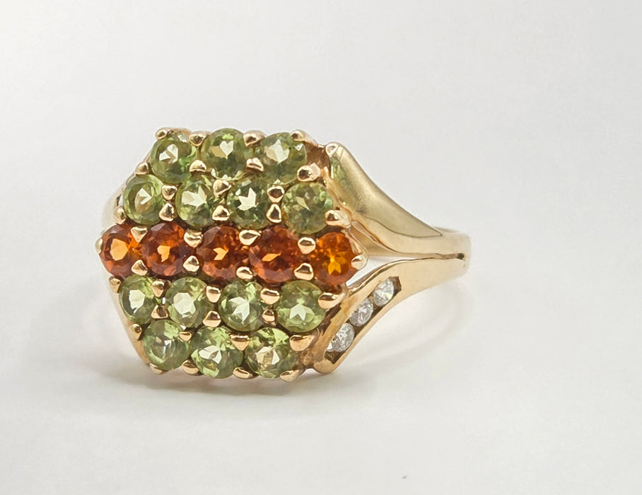 Vintage: 9ct Yellow Gold Peridot & Citrine Cluster Ring