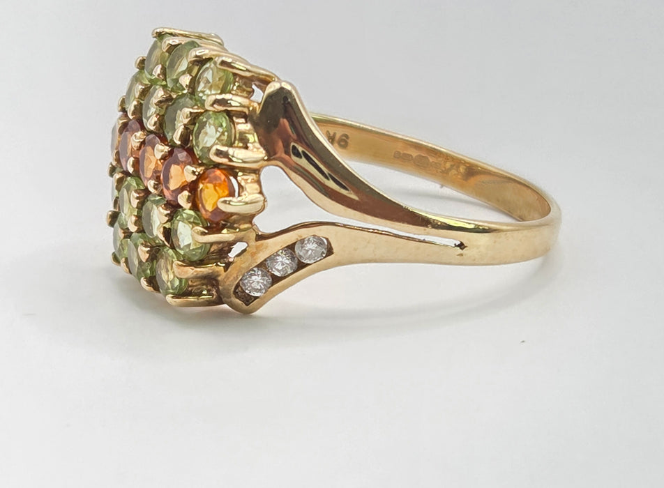 Vintage: 9ct Yellow Gold Peridot & Citrine Cluster Ring