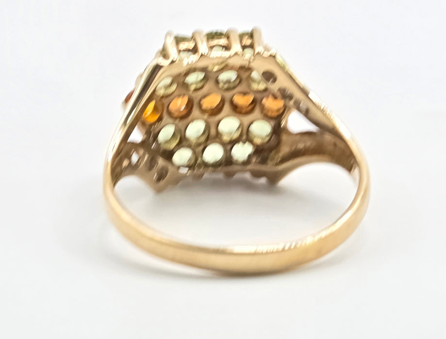Vintage: 9ct Yellow Gold Peridot & Citrine Cluster Ring