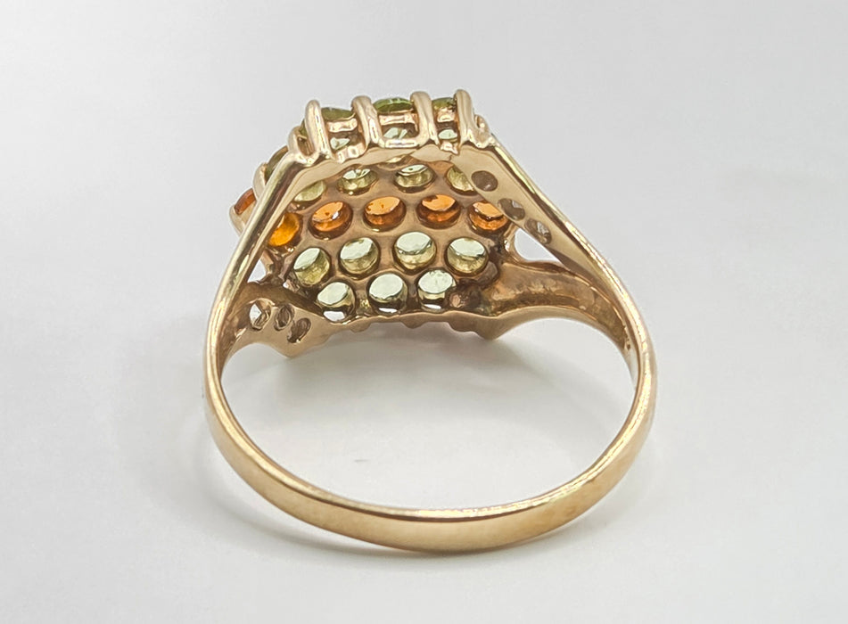 Vintage: 9ct Yellow Gold Peridot & Citrine Cluster Ring