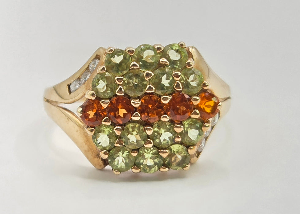 Vintage: 9ct Yellow Gold Peridot & Citrine Cluster Ring