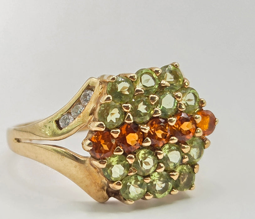 Vintage: 9ct Yellow Gold Peridot & Citrine Cluster Ring