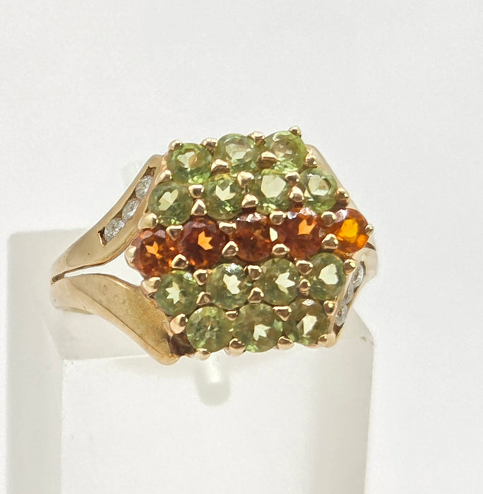 Vintage: 9ct Yellow Gold Peridot & Citrine Cluster Ring