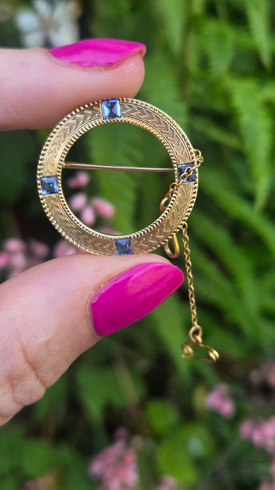 Vintage: 14K Gold Four Sapphire Commemorative Brooch — From 1921