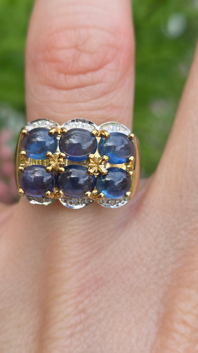 Vintage: 9ct Yellow Gold Sapphire & Diamond Ring — 3.54ct