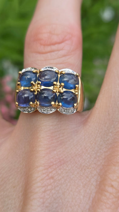 Vintage: 9ct Yellow Gold Sapphire & Diamond Ring — 3.54ct