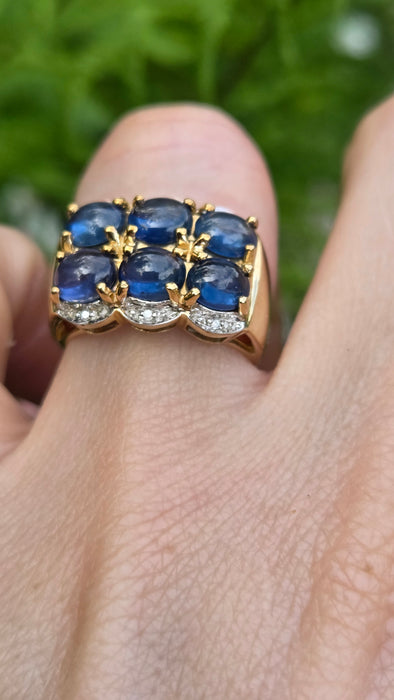 Vintage: 9ct Yellow Gold Sapphire & Diamond Ring — 3.54ct