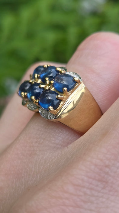 Vintage: 9ct Yellow Gold Sapphire & Diamond Ring — 3.54ct