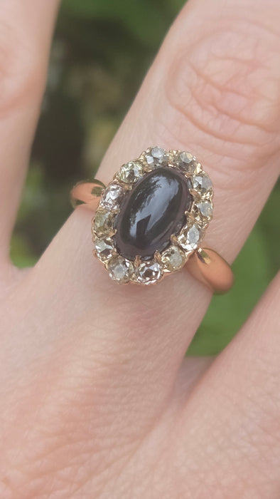 Victorian: 18ct Yellow Gold Cabochon Sapphire & Diamond Cluster Ring — 3.02ct