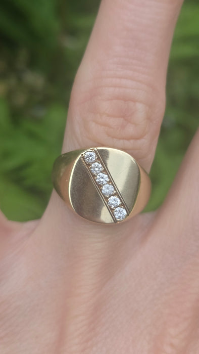 Vintage: 9ct Yellow Gold Diamond Signet Ring — From 1990