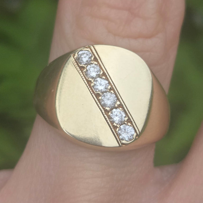 Vintage: 9ct Yellow Gold Diamond Signet Ring — From 1990