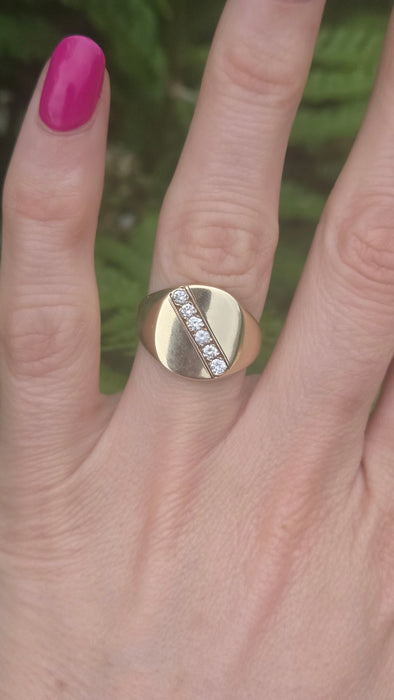 Vintage: 9ct Yellow Gold Diamond Signet Ring — From 1990